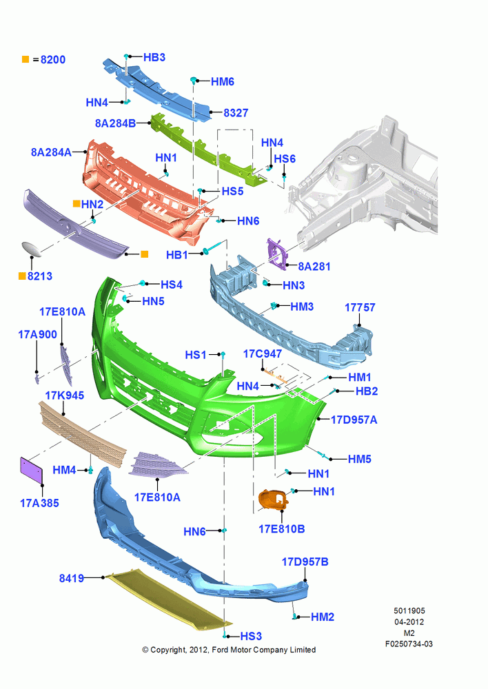05A - Radiator Grille and Front Bumper, Less Sales Badge; 09/APR/2012-21/MAR/2016
