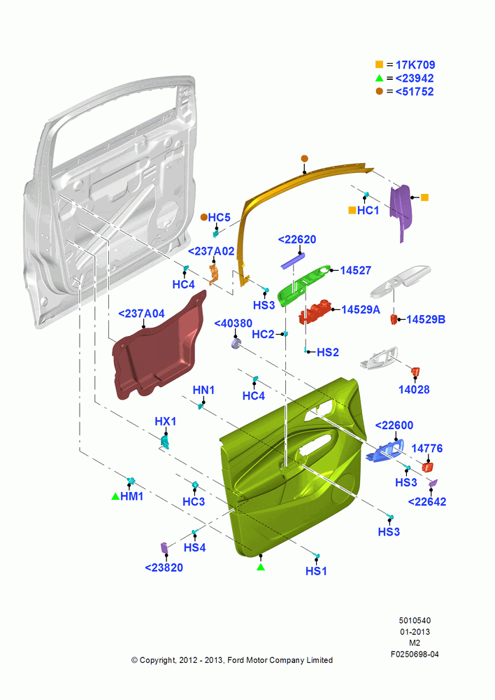 40 - Front Door Trim Panels; 09/APR/2012-13/AUG/2019
