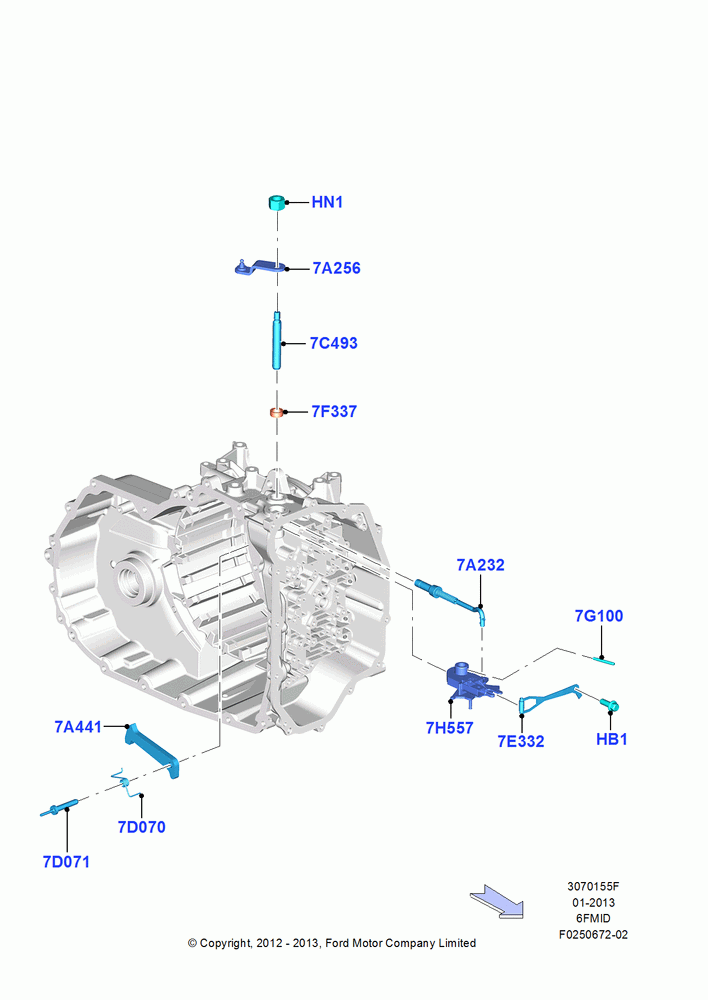 55F - Transmission Control Mechanisms, 6 Speed Auto Trans 6F Mid-Range; 09/APR/2012-13/AUG/2019