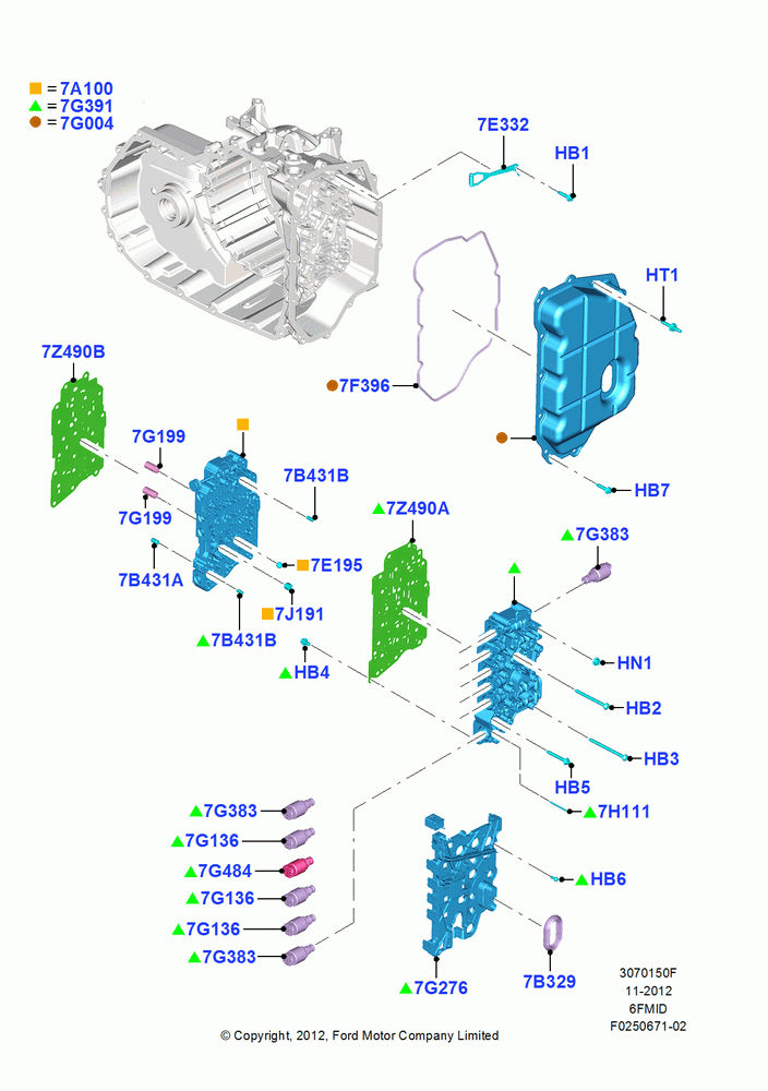50F - Valve Body - Main Control & Servo's, 6 Speed Auto Trans 6F Mid-Range; 09/APR/2012-13/AUG/2019