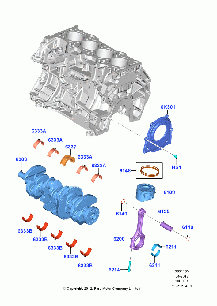 05C - Crankshaft/Pistons and Bearings, 2.0L EcoBoost (240PS) - MI4; 09/APR/2012-21/MAR/2016