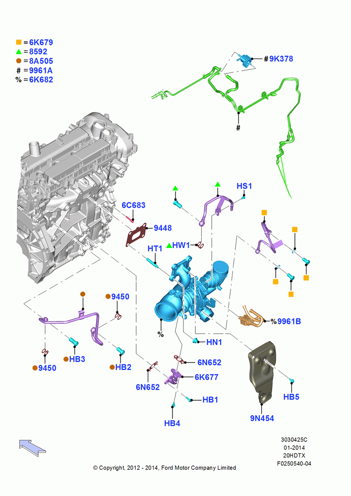 25C - Turbocharger, 2.0L EcoBoost (240PS) - MI4; 09/APR/2012-21/MAR/2016