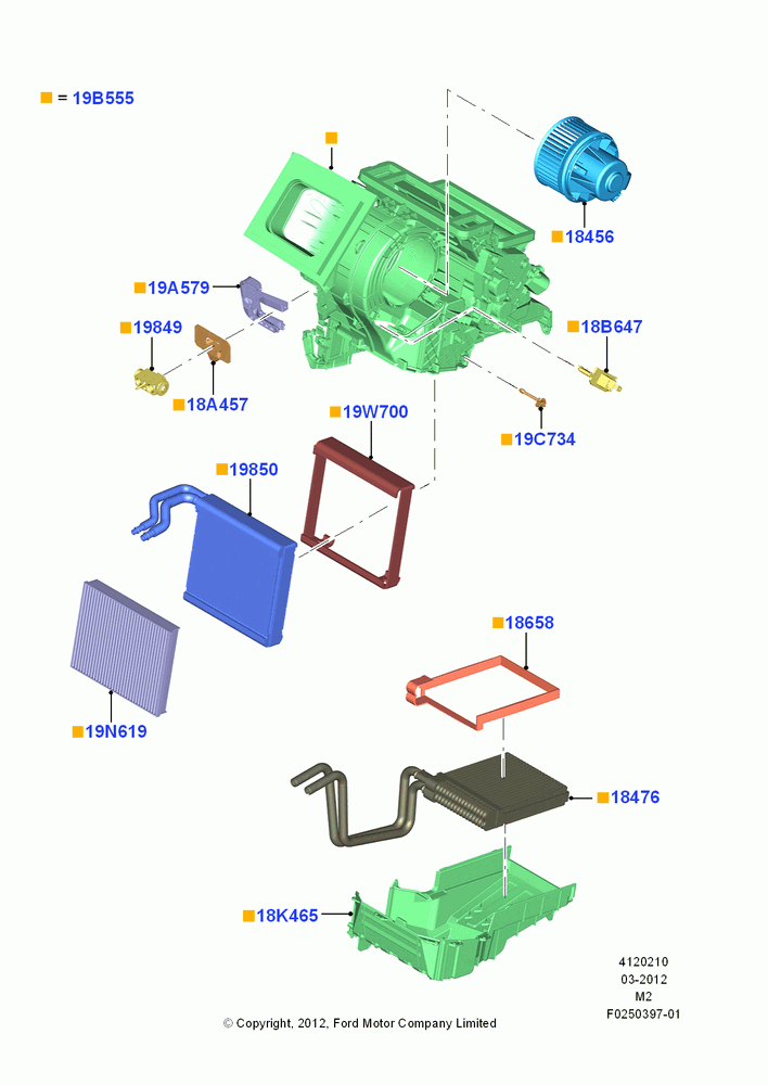 10A - Heater/Air Cond.Internal Components, Less Auxiliary Heater, Manual Electric Air Conditioning; 09/APR/2012-13/AUG/2019