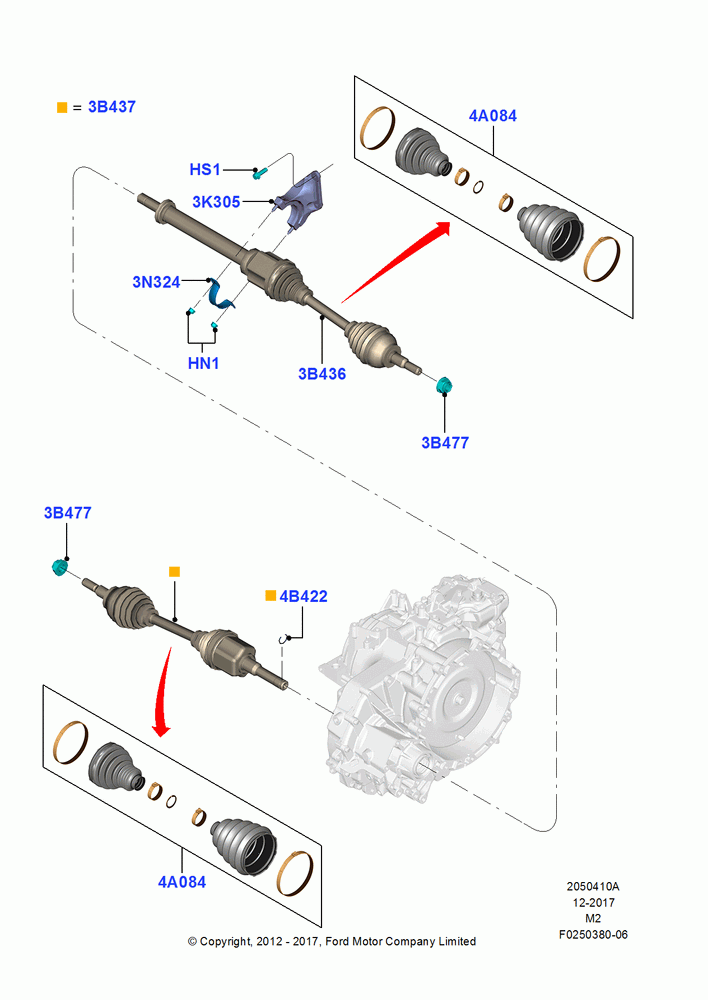 10A - Drive Shaft - Front Axle Drive, 1.6L EcoBoost SCTi 160/182PS-Sigma, 2.5L Duratec (110kW/150PS), 2.5L Duratec FFV (125kW/170PS), LHD 2WD (Front Wheel Drive); 09/APR/2012-21/MAR/2016
