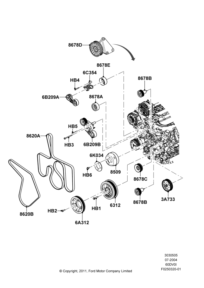 Pulleys and Drive Belts, 6.0L OHV Diesel V8, Dual Heavy Duty Alternators