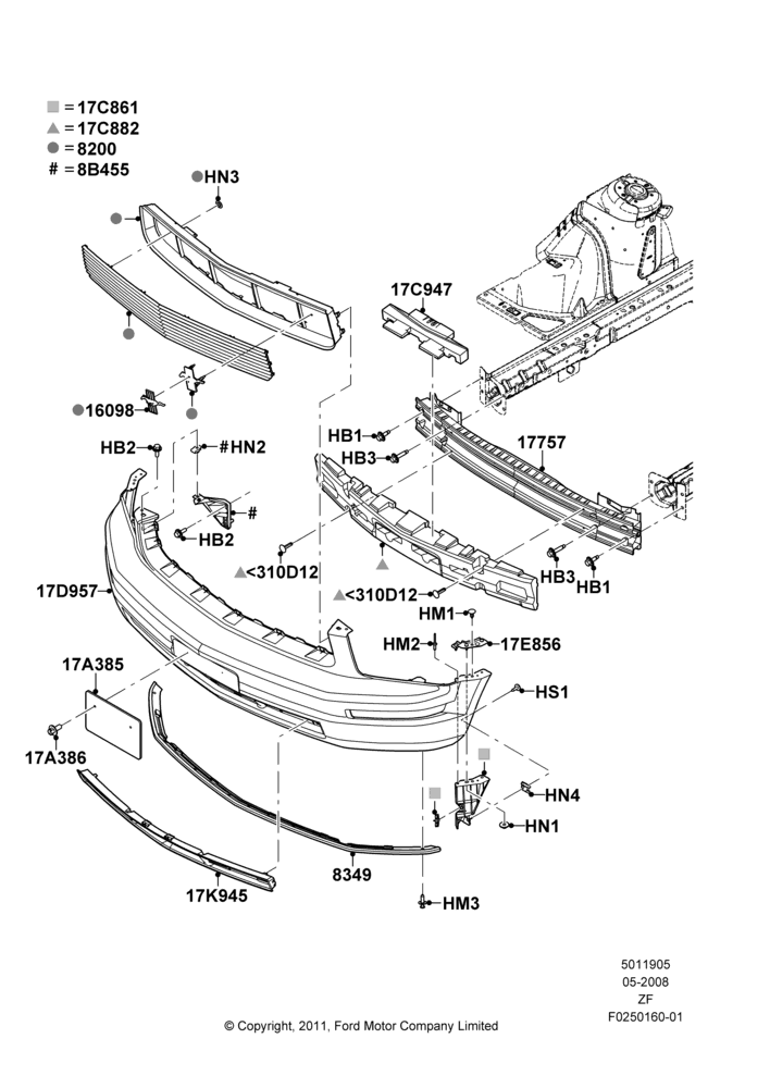 05E - Radiator Grille and Front Bumper, Mustang Sally Package; 27/MAY/2008-26/FEB/2009