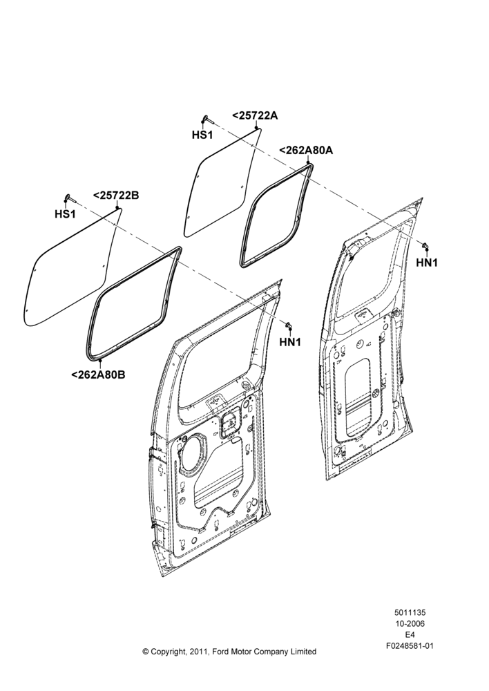 35D - Hinged Side Load Door Glass, 60/40 Fixed 2nd Row RH Side Window; 16/OCT/2006