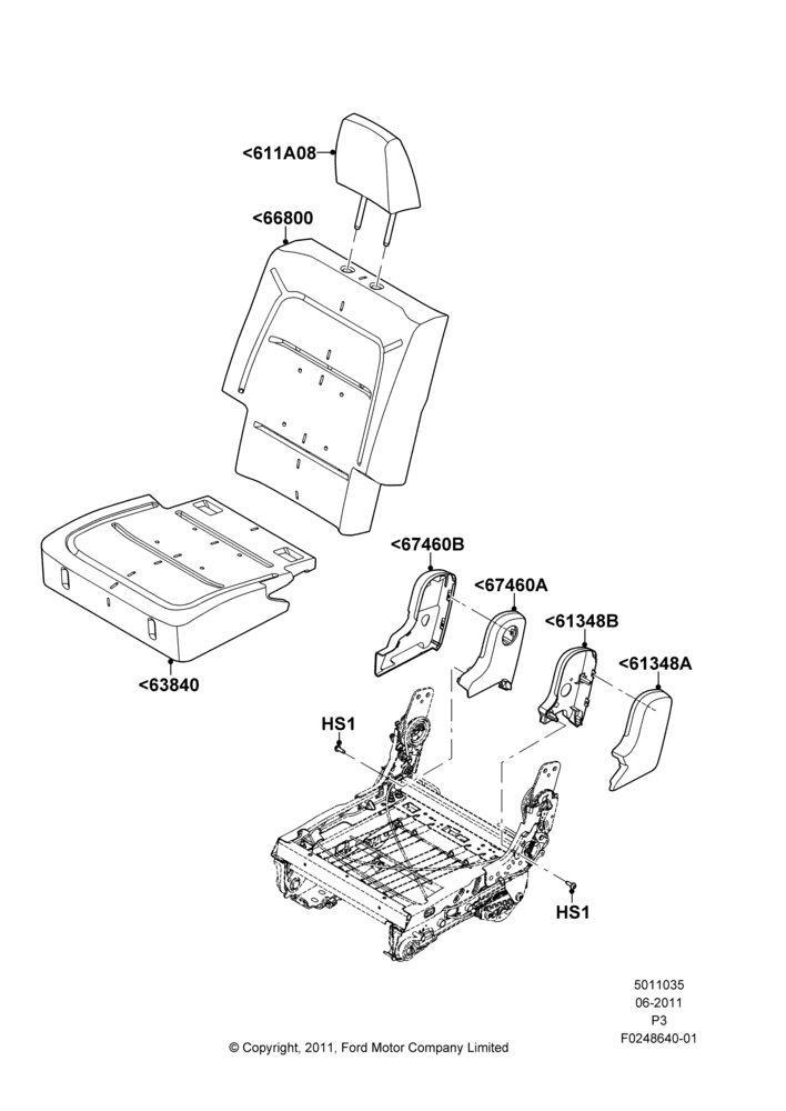 35F - Rear Seat Pads/Valances & Heating, 2nd Row 60/40 (3 P) Folding Seat, 40% Seat, RH; 13/JUN/2011