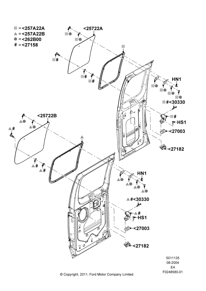 35C - Hinged Side Load Door Glass, With RH 2nd Row Flip Open Window; 02/AUG/2004-16/OCT/2006