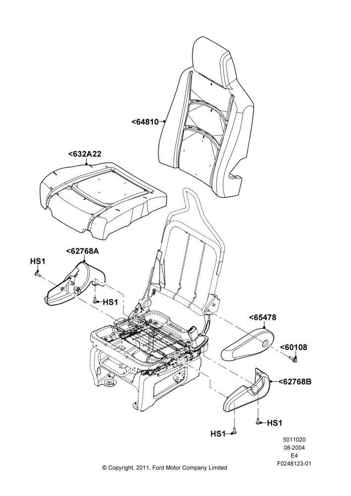 20D - Front Seat Pads/Valances & Heating, With Captain Chair Front Seats, With High Back Front Seats, With Pass. 2 Way Manual Seat Adjust; 02/AUG/2004