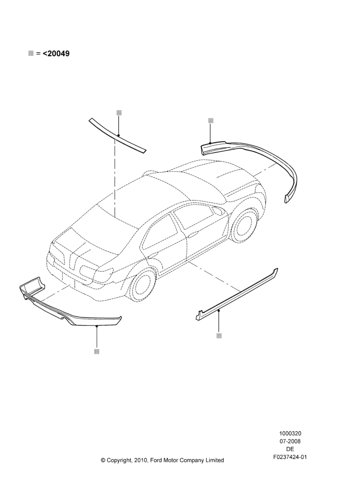 20LE - Body Dress Up Kits - Front, Lincoln Division Derivative, Includes Front Fascia, Rear Fascia and Rocker Panels, Set Of 5 Pieces, Accessory, With Two Exhaust Cut-Outs; 16/JUL/2007-02/JUN/2008