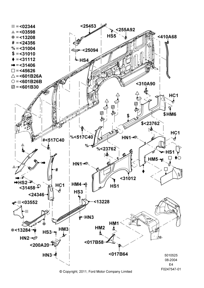 25P - Side Trim, Chateau, Extended Wagon, RH Sliding Side Cargo Door, XL, XLT, RH Side Only; 02/AUG/2004-18/AUG/2008