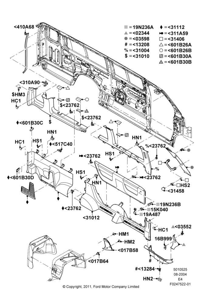 25F - Side Trim, Extended Wagon, With Level 1 Quarter Trim Panel, XL, LH Side Only; 02/AUG/2004-18/AUG/2008