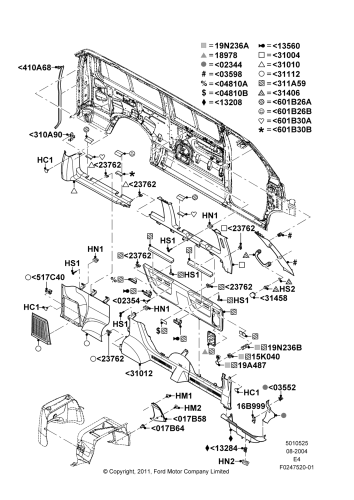 25D - Side Trim, Chateau, Regular Wagon, With Level 2 Quarter Trim Panel, XLT, LH Side Only; 02/AUG/2004-18/AUG/2008