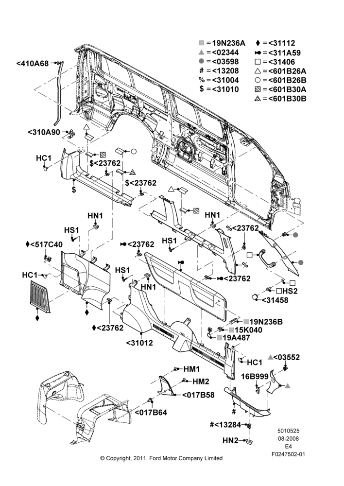 25C - Side Trim, Regular Wagon, With Level 1 Quarter Trim Panel, XL, LH Side Only; 02/AUG/2004-18/AUG/2008