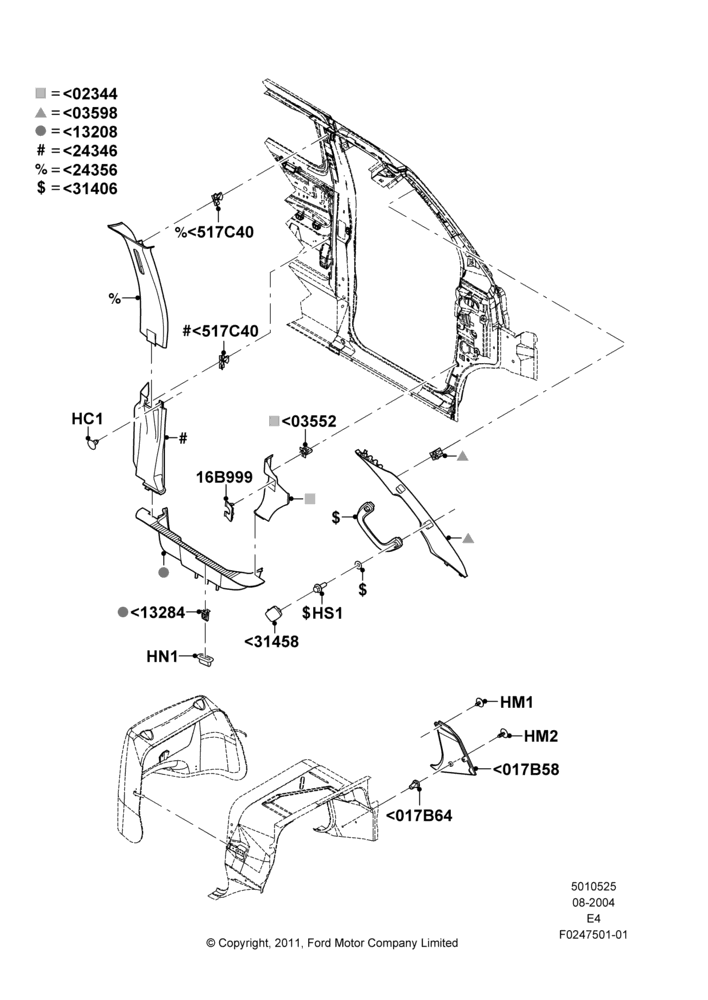 25B - Side Trim, Base, Extended Van, Regular Van, RV Prep Version, LH Side Only; 02/AUG/2004