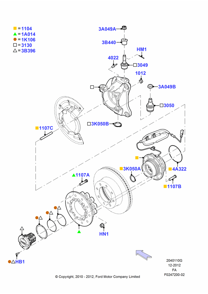 10G - Front Knuckle and Hub, Wide Frame (Pickup), Ford 450 Series; 22/FEB/2010-05/JUL/2016