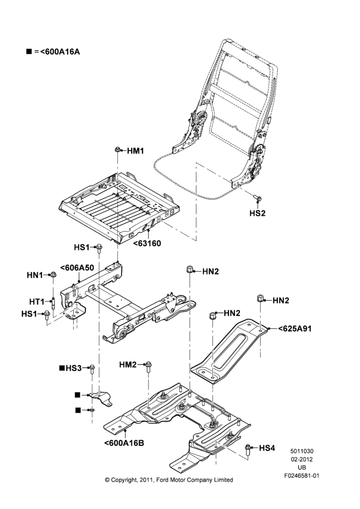 30F - Rear Seat Base, With Second Row Split Folding Seat, 40% Seat; 09/JAN/2012-04/MAY/2015