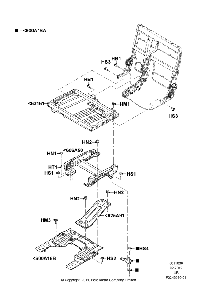 30E - Rear Seat Base, With Second Row Split Folding Seat, 60% Seat; 09/JAN/2012-04/MAY/2015
