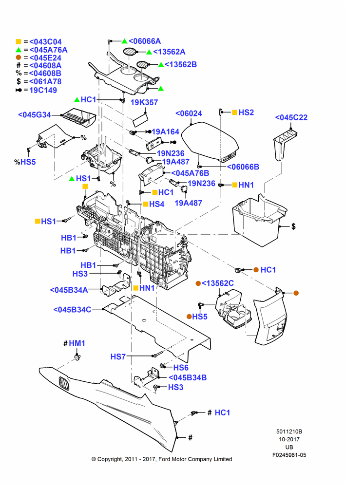 10B - Console - Floor, Police Version, Dual Co Underseat Console, Premium Console; 06/FEB/2012-03/MAR/2019