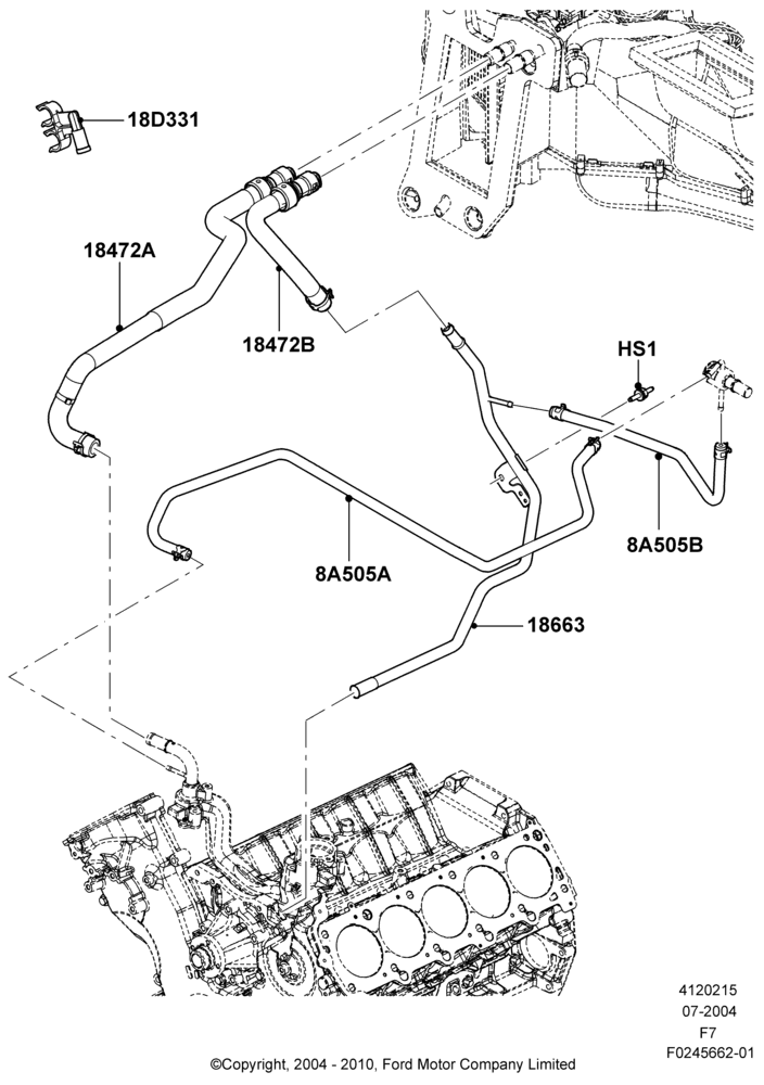 15Q - Heater Hoses, 6.8L Gas EFI V10, All Super Single/Double Cabs, Less Air Conditioning; 19/JUL/2004-18/DEC/2006