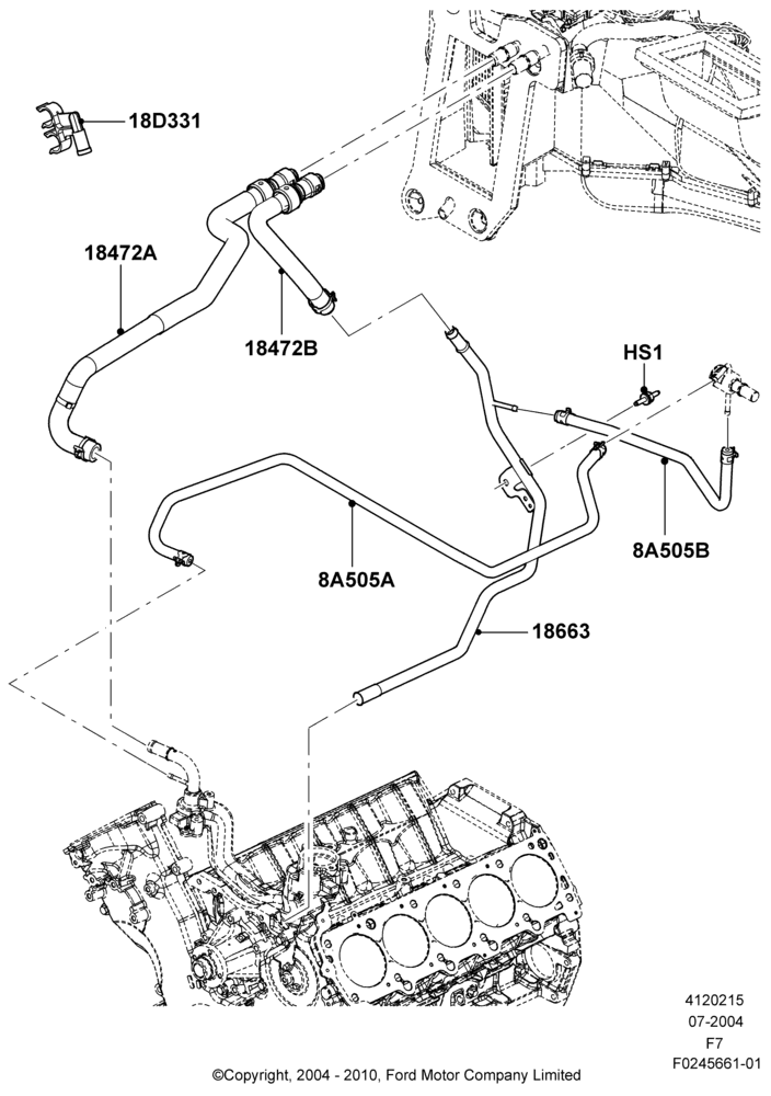 15P - Heater Hoses, 6.8L Gas EFI V10, Less Ambient Temp/Speed Pack, Regular Cab; 19/JUL/2004-18/DEC/2006