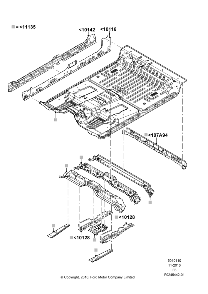 10J - Floor Pan - Front, Crew Cab; 03/NOV/2010-23/DEC/2014