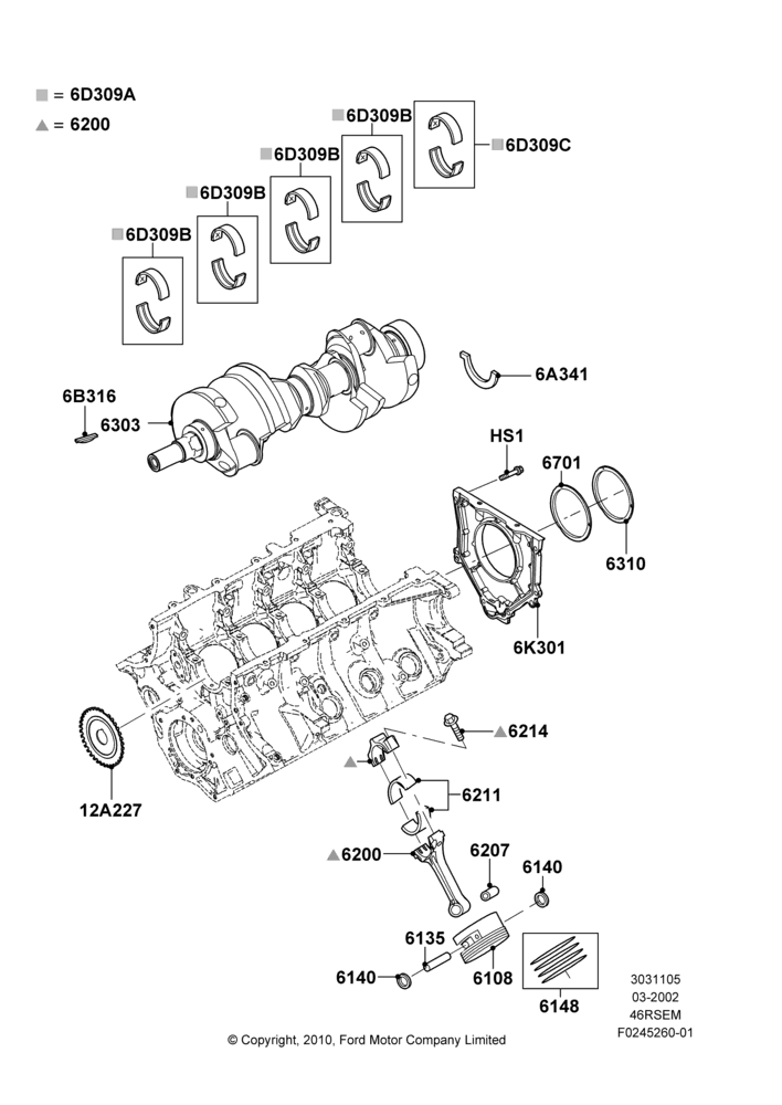 05G - Crankshaft/Pistons and Bearings, Romeo 4.6 SOHC EFI; 18/MAR/2002-02/AUG/2004