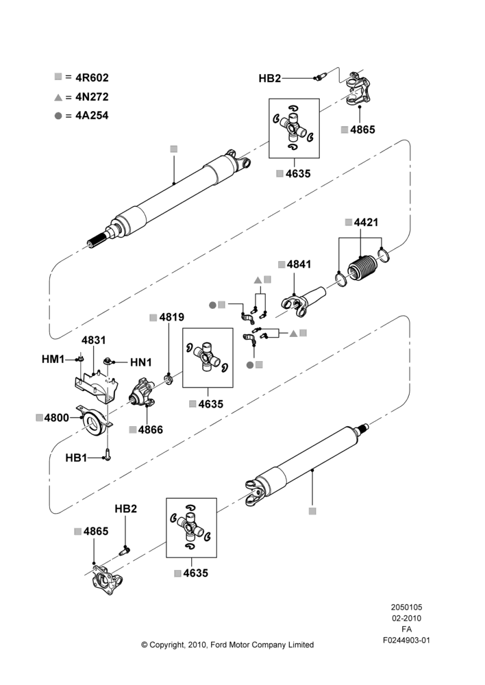 05AM - Drive Shaft - Rear Axle Drive, 156"/3962MM Wheelbase, Ford 250 Series, Ford 350 Series, LHD RWD, 2 Piece Driveshaft; 22/FEB/2010-06/DEC/2010
