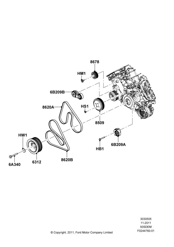 Pulleys and Drive Belts, MOD 5.0L-4V DOHC SEFI NA