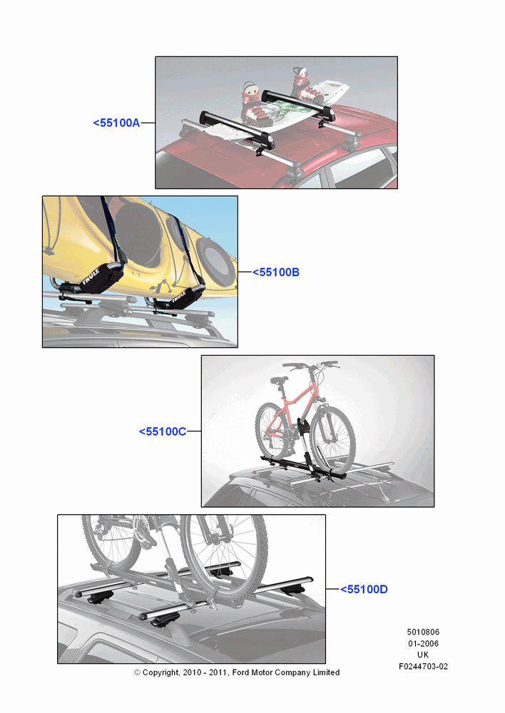 06B - Accessory Roof Rack Mounting Kits, Cross Bar, Ski Racks, Bike Racks, Wheel Holder, Kayak And Canoe Carrier; 30/JAN/2006-29/OCT/2010