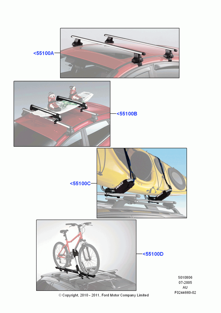 06D - Accessory Roof Rack Mounting Kits, Cross Bar, Ski Racks, Bike Racks, Wheel Holder, Kayak And Canoe Carrier, Removable Roof Rack (Multi Sport); 18/JUL/2005-07/DEC/2010
