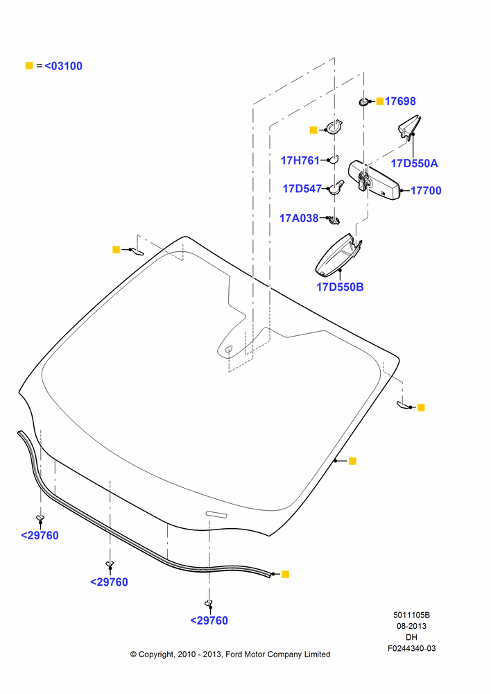05B - Windshield/Inside Rear View Mirror, With Automatic Windscreen Wiper; 31/JAN/2011-23/JUL/2012