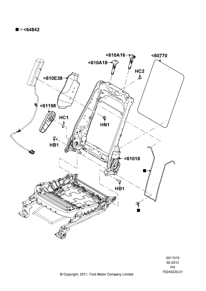 10H - Front Seat Back, With Pass. 2 Way Manual Seat Adjust; 06/FEB/2012-01/MAR/2019