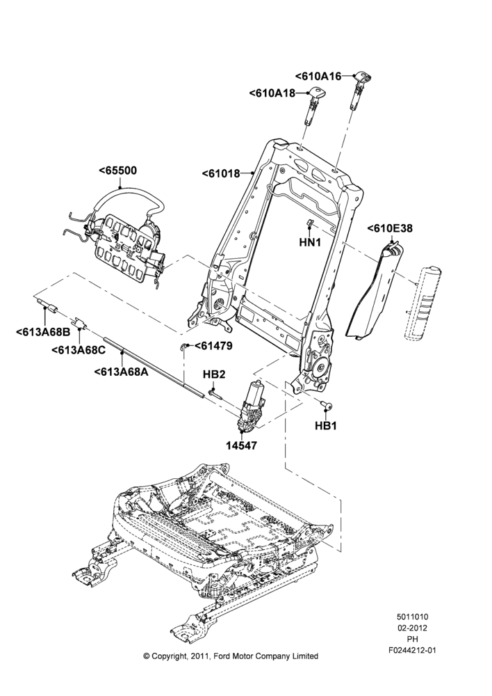 10N - Front Seat Back, With Driver 10 Way Pwr Seat Adjust; 06/FEB/2012-01/MAR/2019