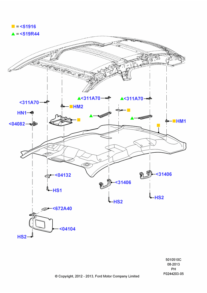 10C - Headlining and Sun Visors, Less Sun Roof, (-) Police Version; 06/FEB/2012-01/MAR/2019