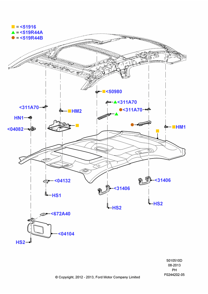 10D - Headlining and Sun Visors, With Tilt & Slide Sunroof, (-) Police Version; 06/FEB/2012-01/MAR/2019