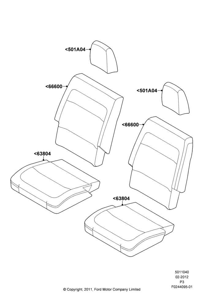 40I - Rear Seat Covers, With 2nd Row Quad Power Fold Seat; 29/FEB/2012