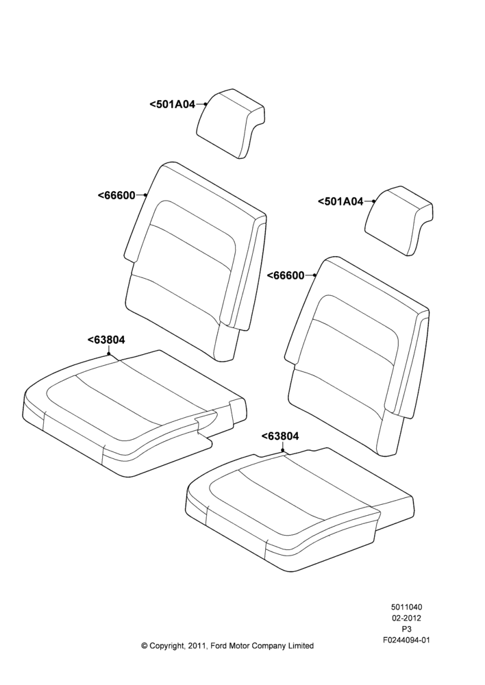 40J - Rear Seat Covers, With Third Row Split Bench Seat; 29/FEB/2012