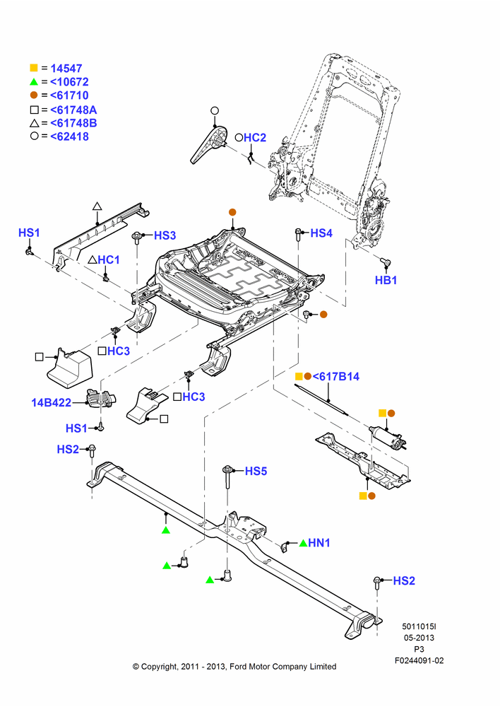 15I - Front Seat Base, With Pass 6 Way Power Seat Adjuster; 29/FEB/2012