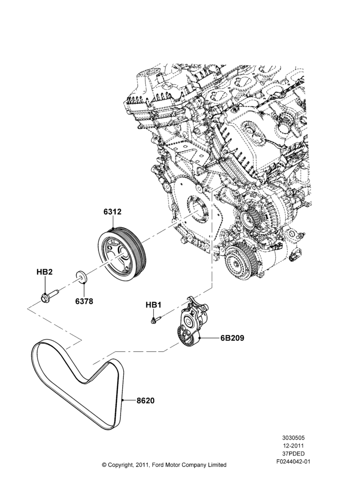 Pulleys and Drive Belts, 3.7L DOHC V6 Gas.