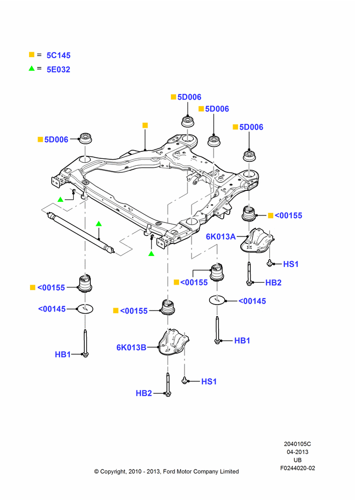 05C - Front Susp.Arms/Stabilizer/X-Member, 2.0L EcoBoost (240PS), Crossmember; 18/JUL/2011-03/MAR/2019