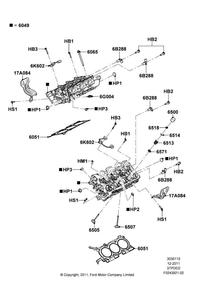 15E - Cylinder Head, 3.7L DOHC V6 Gas.; 06/FEB/2012-03/MAR/2019