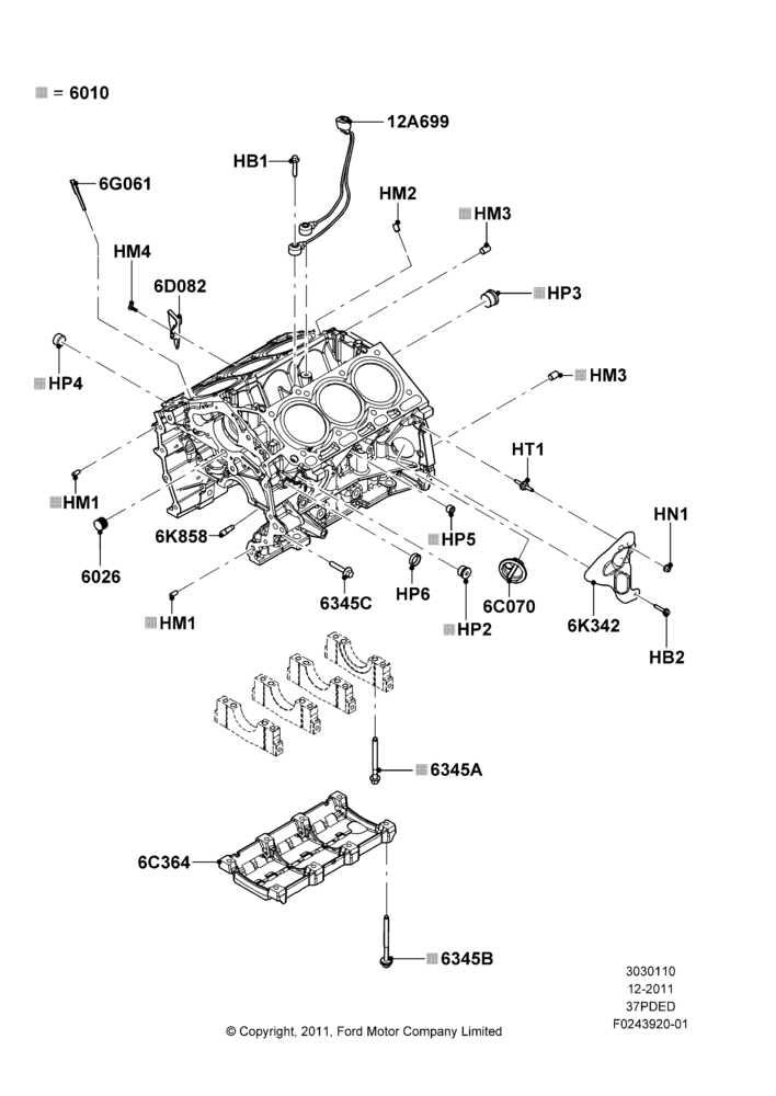 10E - Cylinder Block and Plugs, 3.7L DOHC V6 Gas.; 06/FEB/2012-03/MAR/2019
