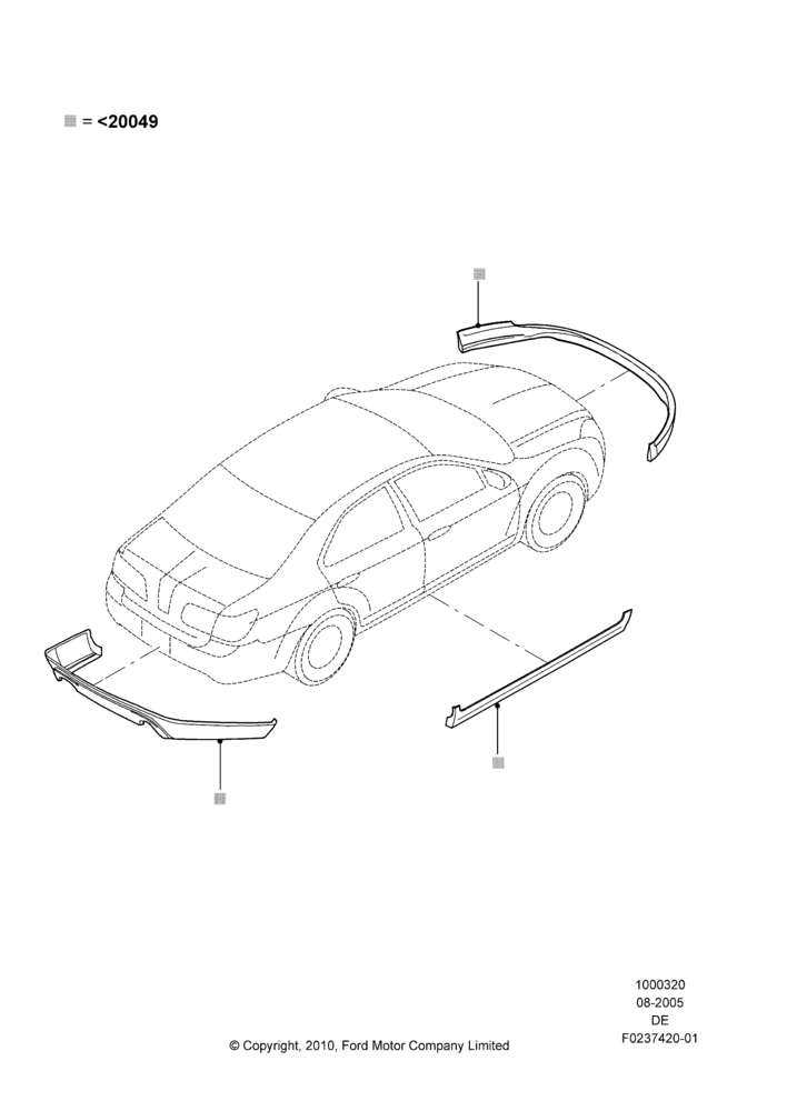 20LA - Body Dress Up Kits - Front, Lincoln Division Derivative, Includes Front Fascia, Rear Fascia and Rocker Panels, Accessory, Set Of 4 Pieces, With Two Exhaust Cut-Outs; 01/AUG/2005-16/JUL/2007
