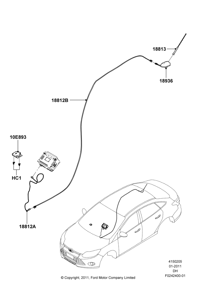 05B - Antenna, 5 Door Sedan, With Sync, Sync II, Sync II With Navigation; 31/JAN/2011-04/MAY/2018