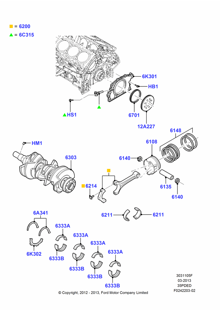 05F - Crankshaft/Pistons and Bearings, 3.5L Cyclone V6 Petrol TIVCT; 29/FEB/2012