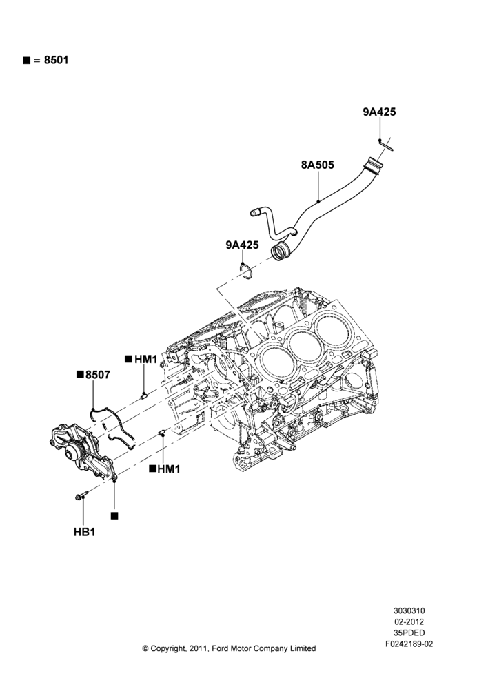 10G - Water Pump, 3.5L Cyclone V6 Petrol TIVCT; 29/FEB/2012