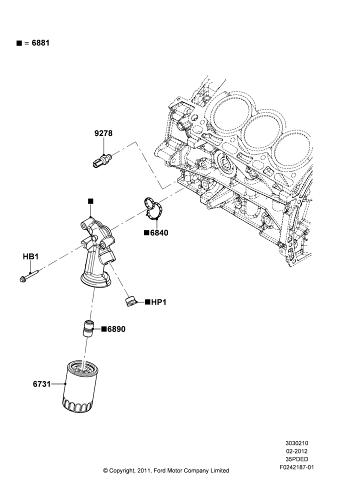 10N - Oil Cooler and Filter, 3.5L Cyclone V6 Petrol TIVCT, Less Engine Oil Cooler; 29/FEB/2012