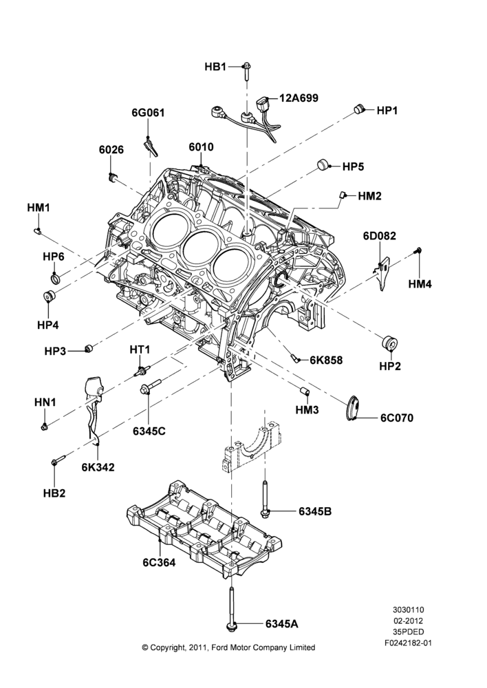 10F - Cylinder Block and Plugs, 3.5L Cyclone V6 Petrol TIVCT; 29/FEB/2012